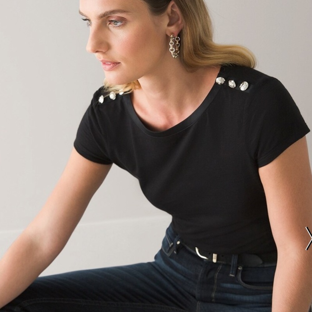 WHBM Black Short-Sleeve Button Tee